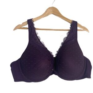 Cacique Boost Underwire Padded Plunge Purple Lace Bra Size 46D